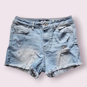 Wax Jean Light Blue Distressed Denim Shorts